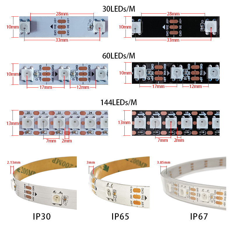 1m/5m WS2812B 30/60/144 leds/m - Ws2812B Strip 5V 评论和价格